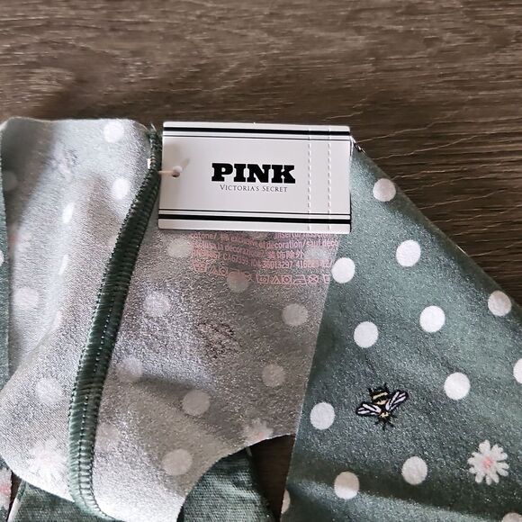 PINK Victorias Secret NO SHOW THONG FOREST GREEN POLKA DOTS & BEES New Small - Picture 14 of 14